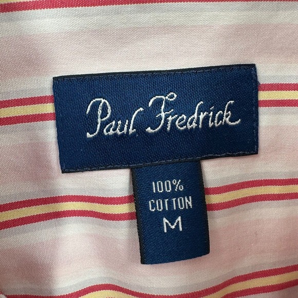 Paul Frederick Dress Shirt Mens Size MEDIUM Pink Yellow Button Up Striped - Picture 13 of 14